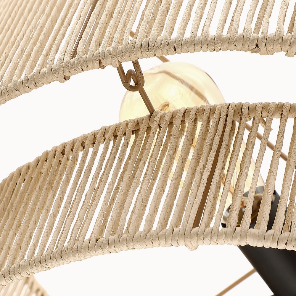 Lustre tambour à 4 lumières en rotin avec auvent noir - 22 po de largeur