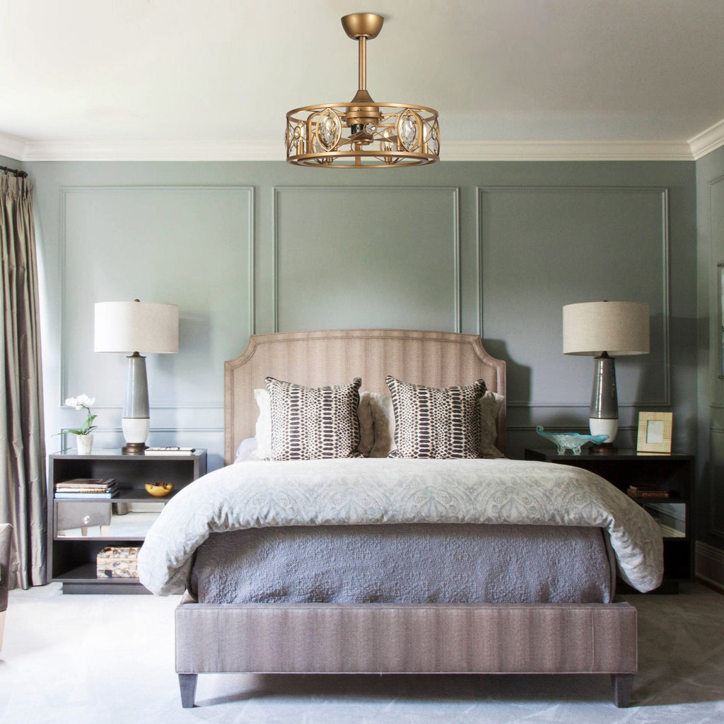 Lustre moderne en cristal avec ventilateur de plafond et télécommande