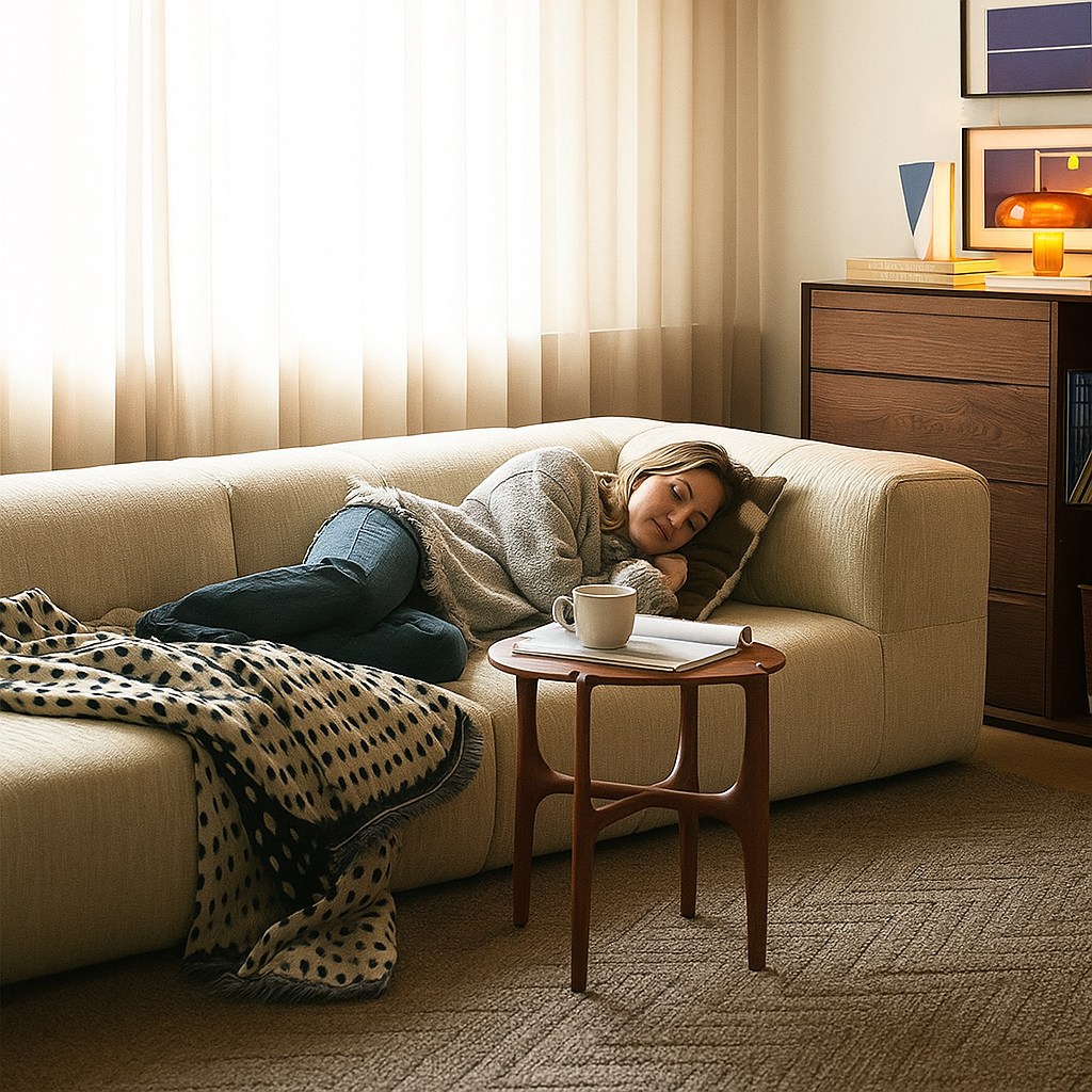 Almond Cream Curved Sectional Sofa