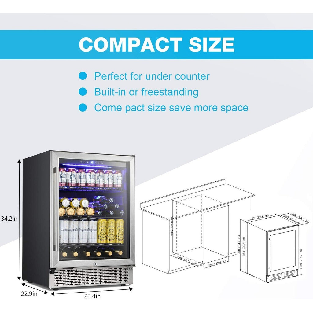 Réfrigérateur à boissons de 24 pouces, refroidisseur à vin intégré, mini-réfrigérateur
