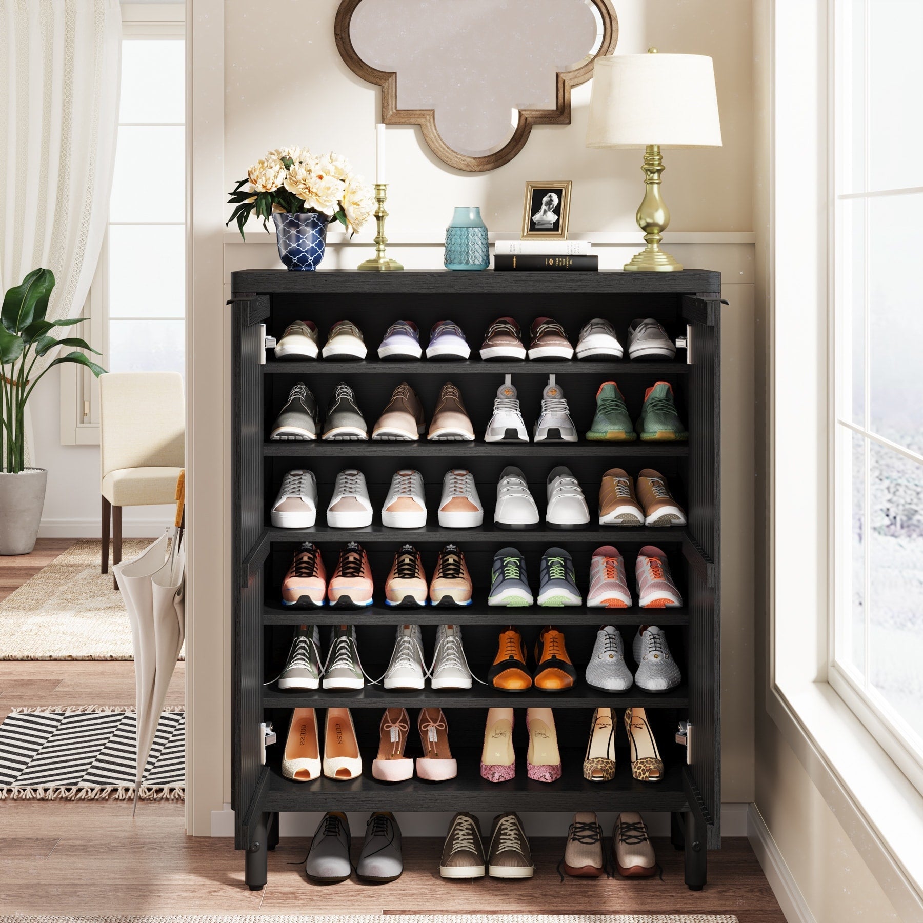 Meuble de rangement à chaussures 24 paires avec porte pour entrée et salon