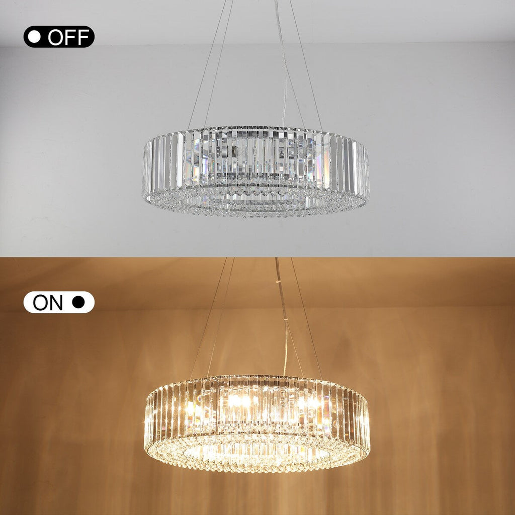 Lustre de ferme de 63 cm à 8 lumières, lustre en cristal, lustre tambour pour salle à manger, salon, chambre à coucher, cuisine