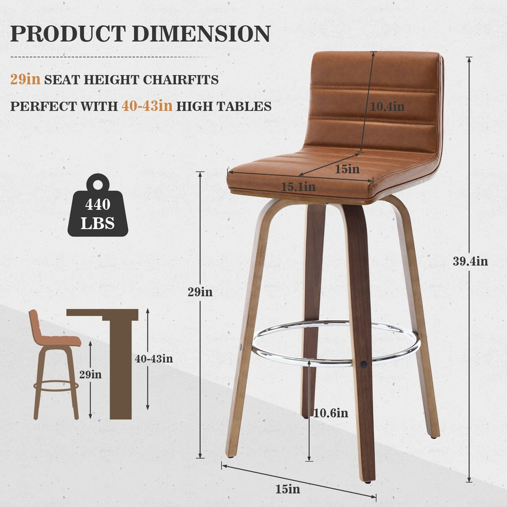Tabourets de bar/comptoir pivotants en similicuir 26/29, lot de 2/3