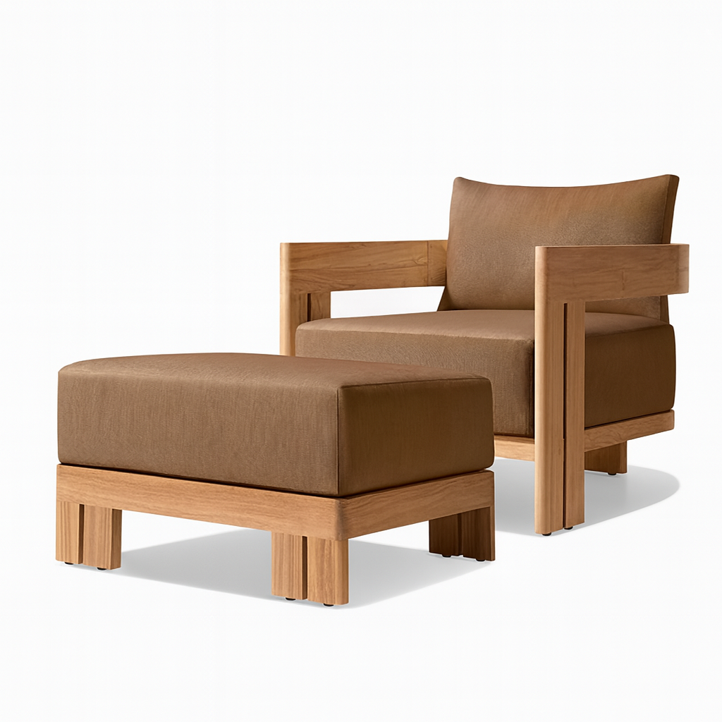 Camryn Outdoor Chat Set With Cushions, Teak/Coffee