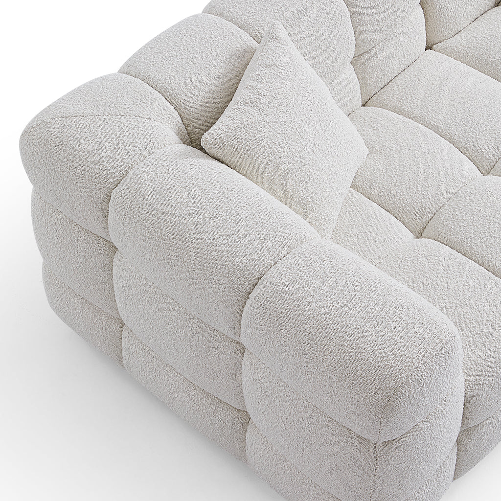 Cushy White Boucle Fabric Tufted Sofa