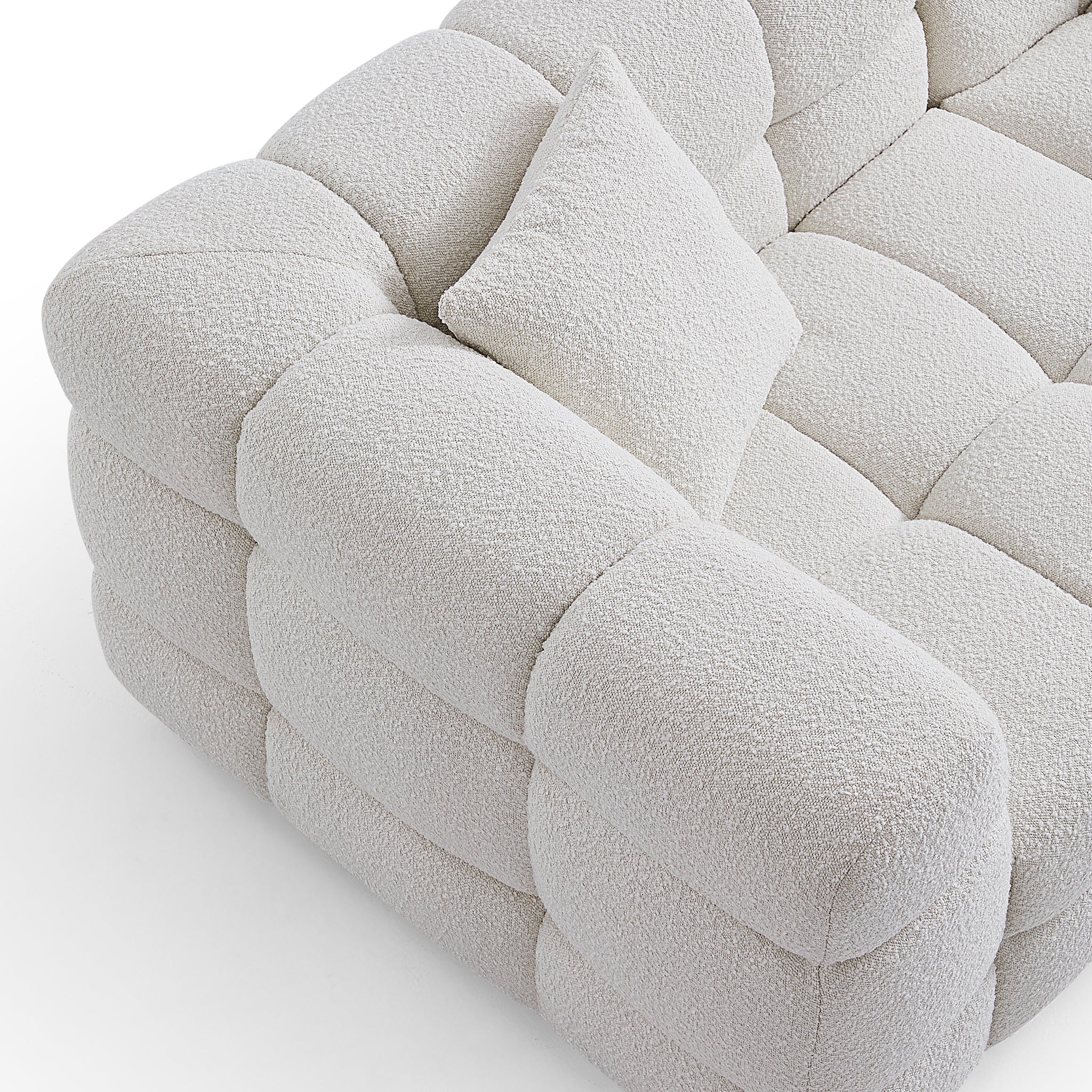Cushy White Boucle Fabric Tufted Sofa