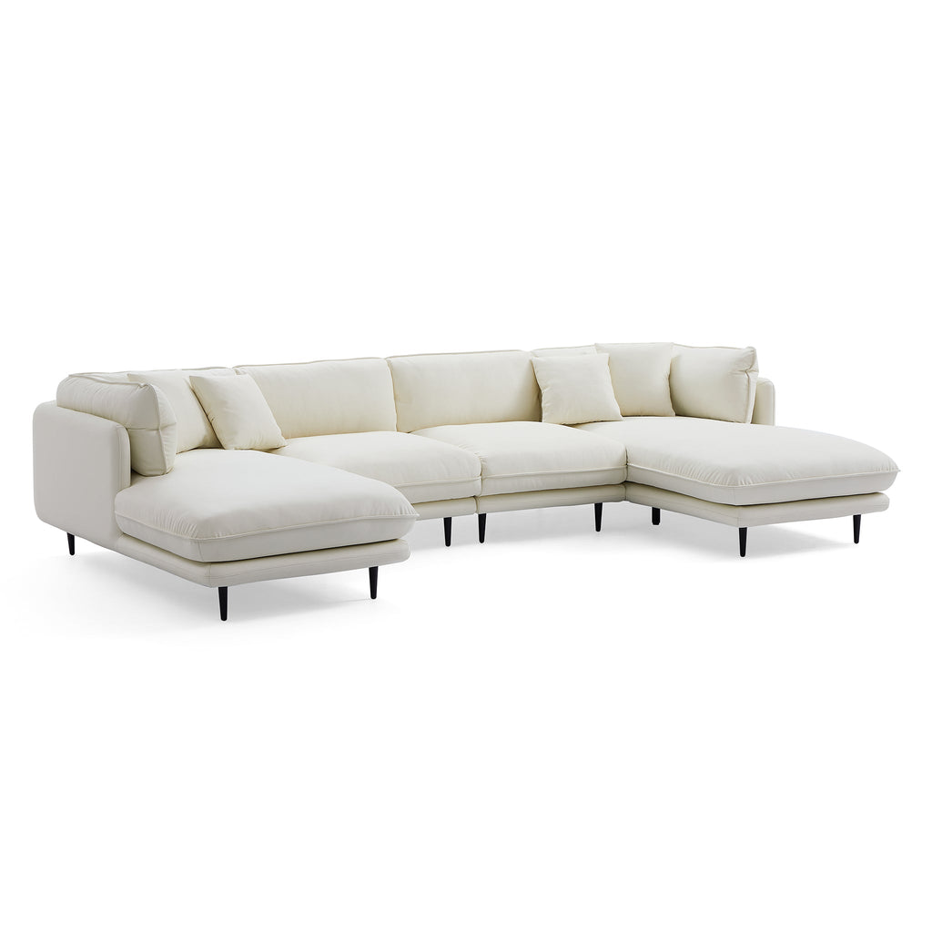 Vanilla Brown Leather U-Shaped Sectional