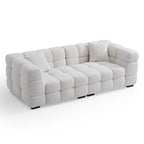 Cushy White Boucle Fabric Tufted Sofa