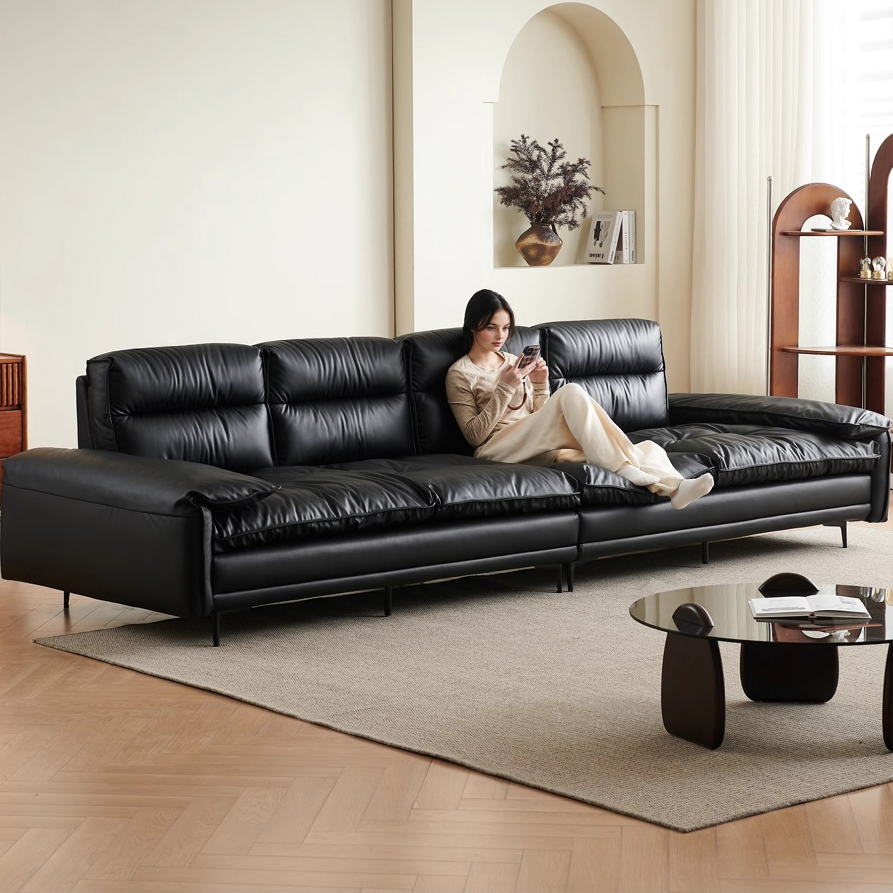 Lewis Adjustable Backrest Ultra-Wide Leather Sofa