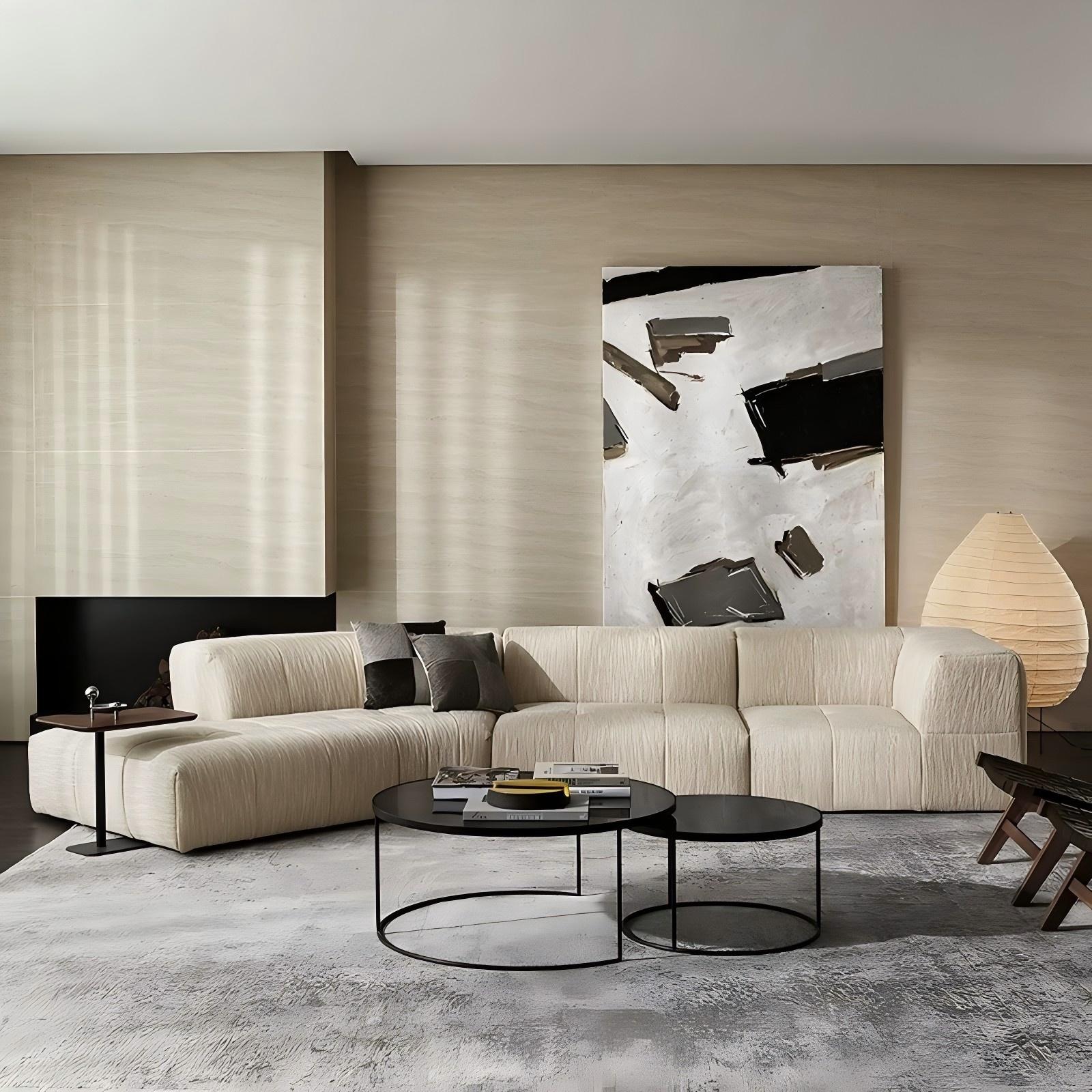 Almond Cream Curved Sectional Sofa