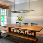 Lustre linéaire en bois à 3/5 lumières LED intégrées pour îlot de cuisine