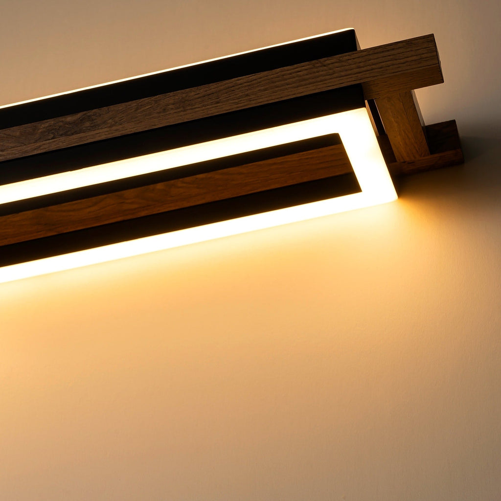 Lustre linéaire en bois à 3/5 lumières LED intégrées pour îlot de cuisine