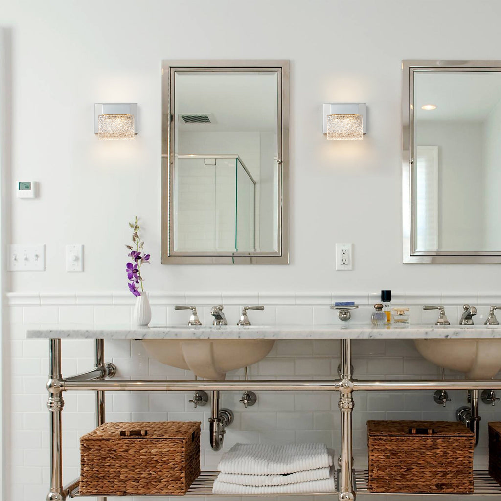 Applique murale à LED intégrée C Cattleya en acier inoxydable 3000 K avec abat-jour en verre artistique - Chrome