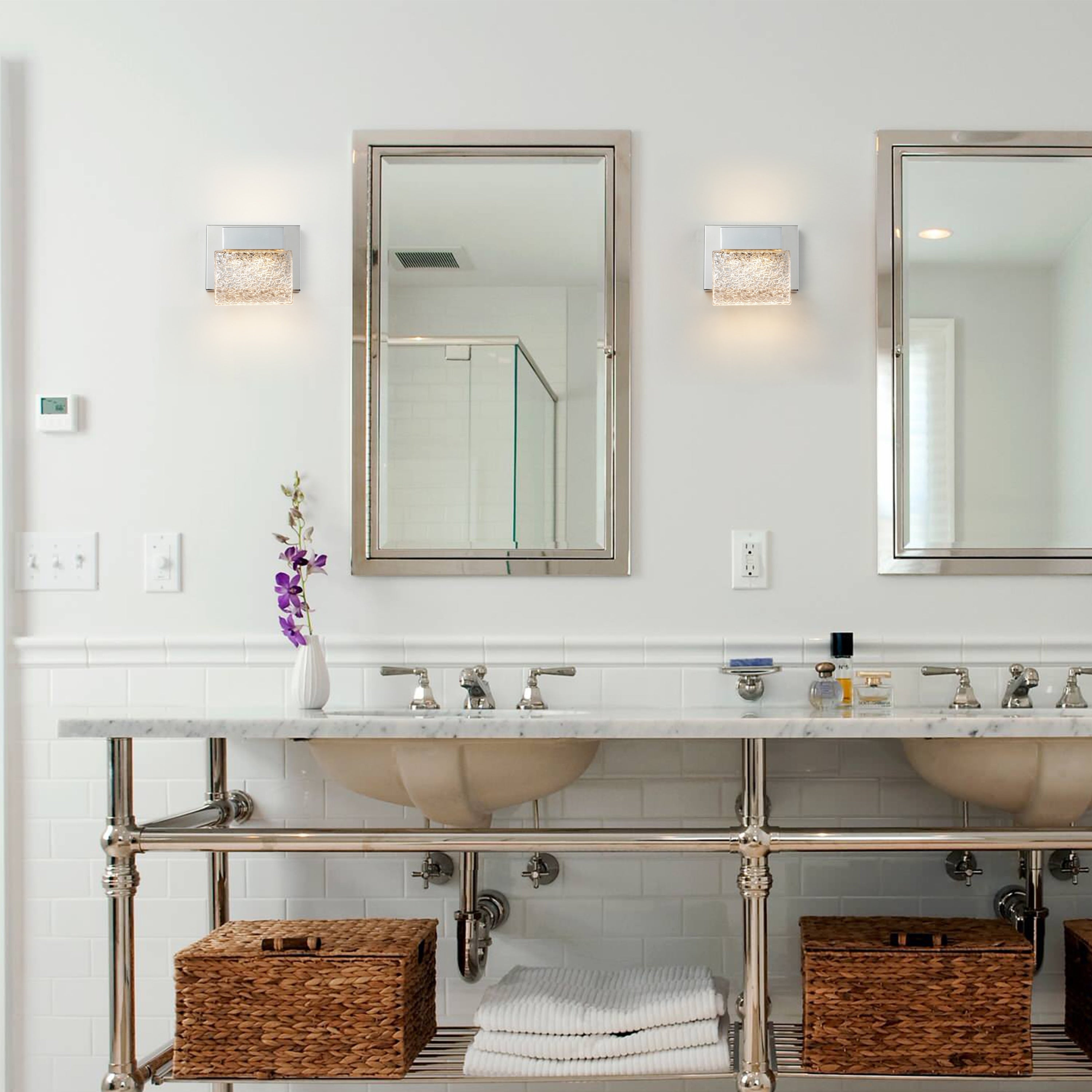 Applique murale à LED intégrée C Cattleya en acier inoxydable 3000 K avec abat-jour en verre artistique - Chrome