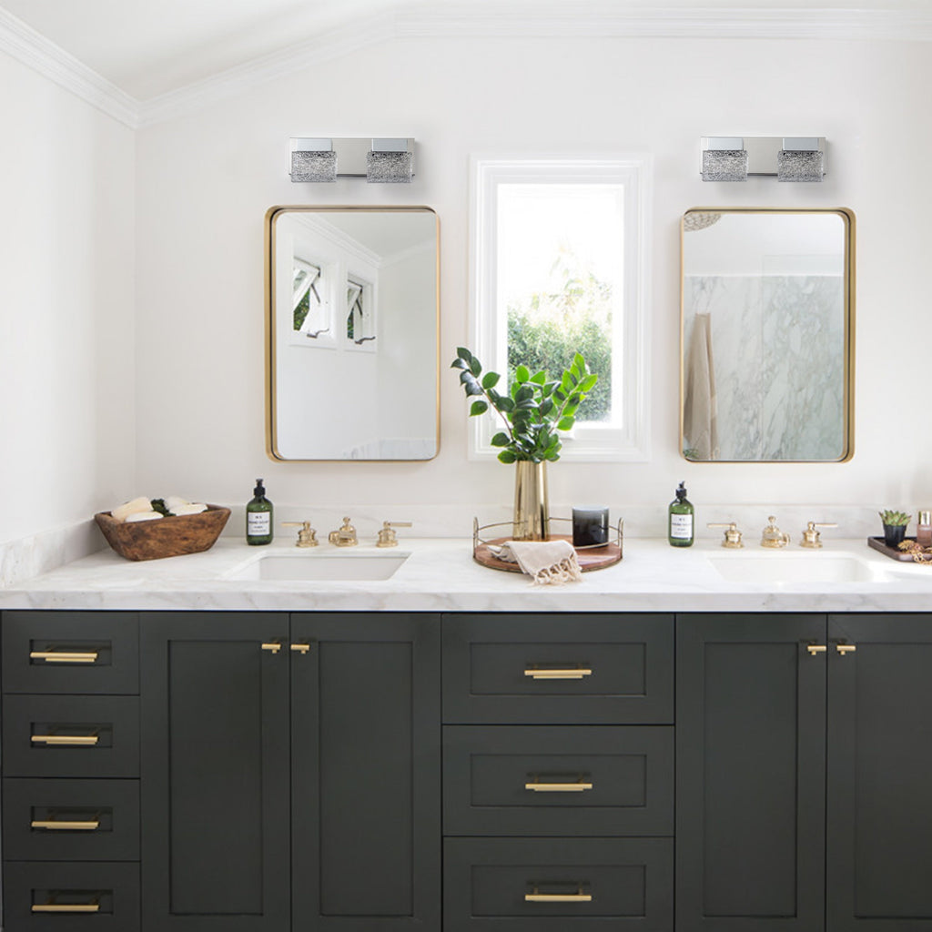 Applique murale à LED intégrée C Cattleya en acier inoxydable 3000 K avec abat-jour en verre artistique - Chrome