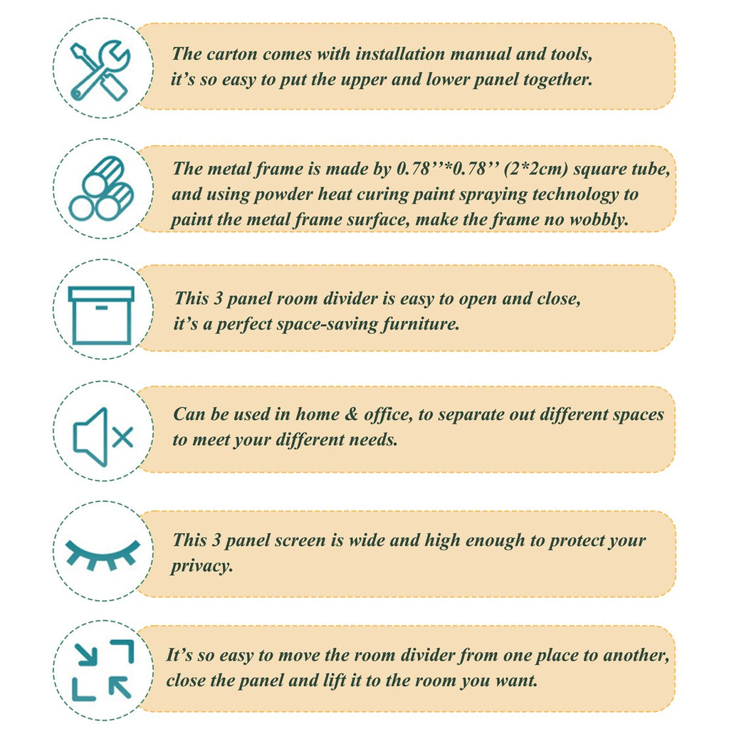 Cloisons de séparation à 3 panneaux et paravent pliable en bois naturel, cloison de séparation de 1,80 m pour séparation de pièce