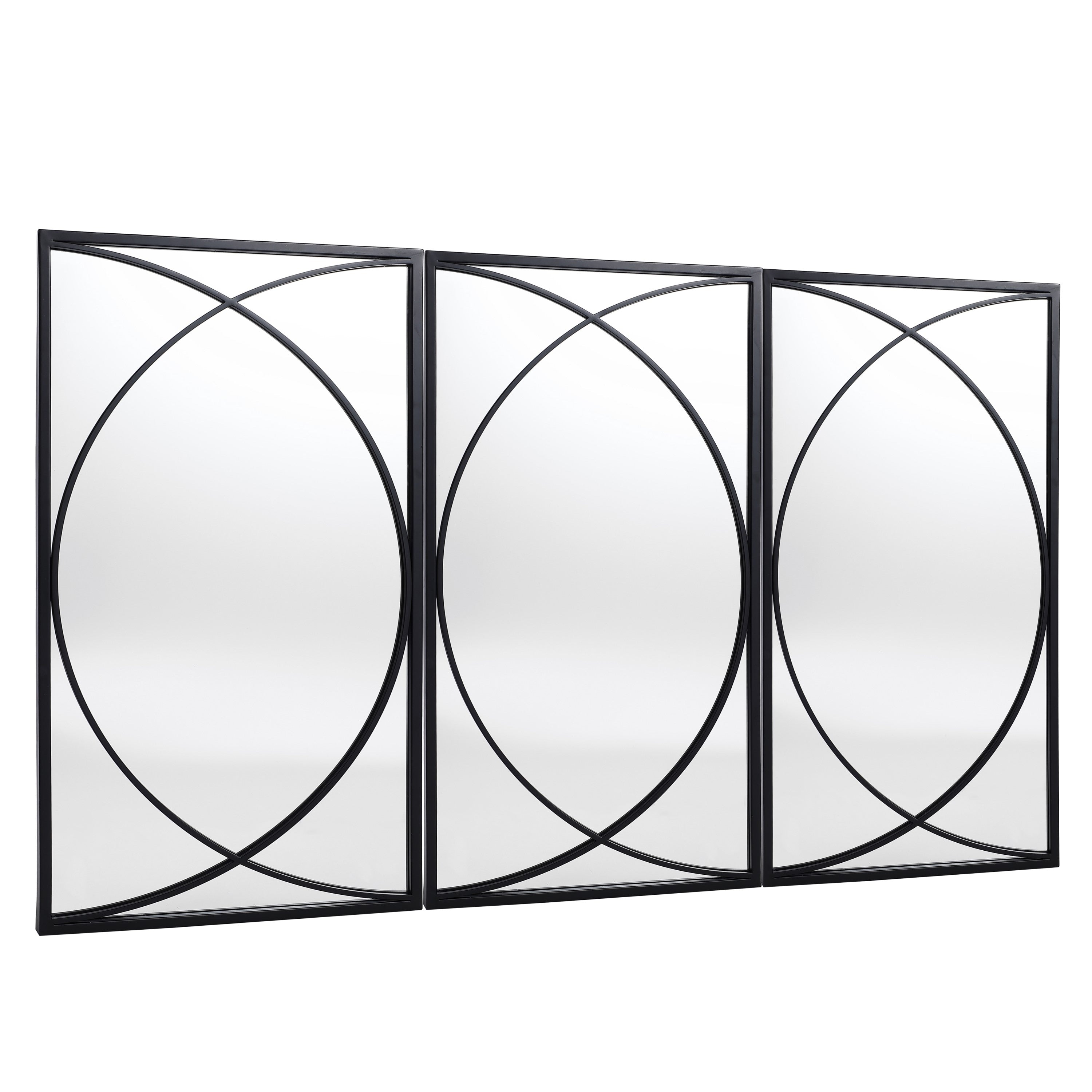 Ensemble de 3 miroirs muraux rectangulaires en métal noir - 31,9 H x 15,75 L x 0,75 P