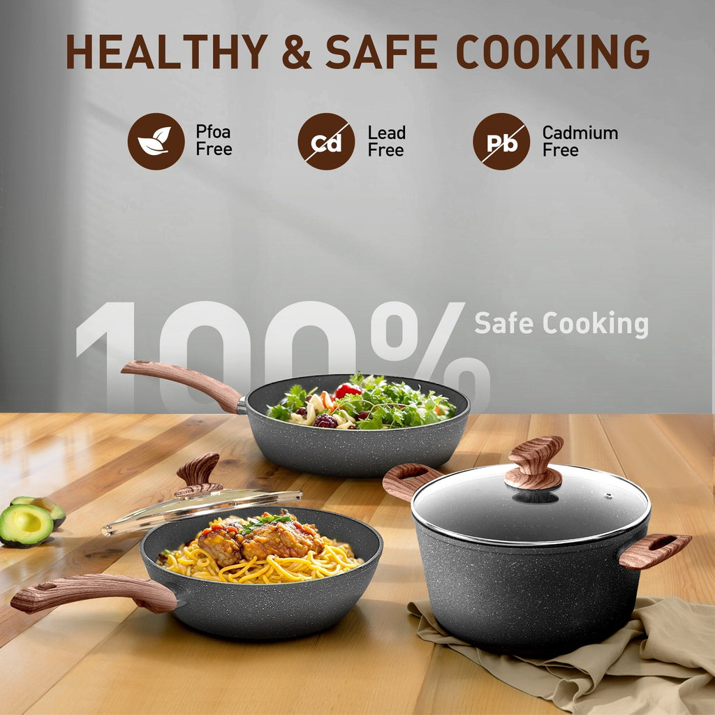 Batterie de cuisine et ustensiles de cuisson en granit de 30 pièces, ensemble de poêles de cuisson, ensemble de casseroles et poêles antiadhésives