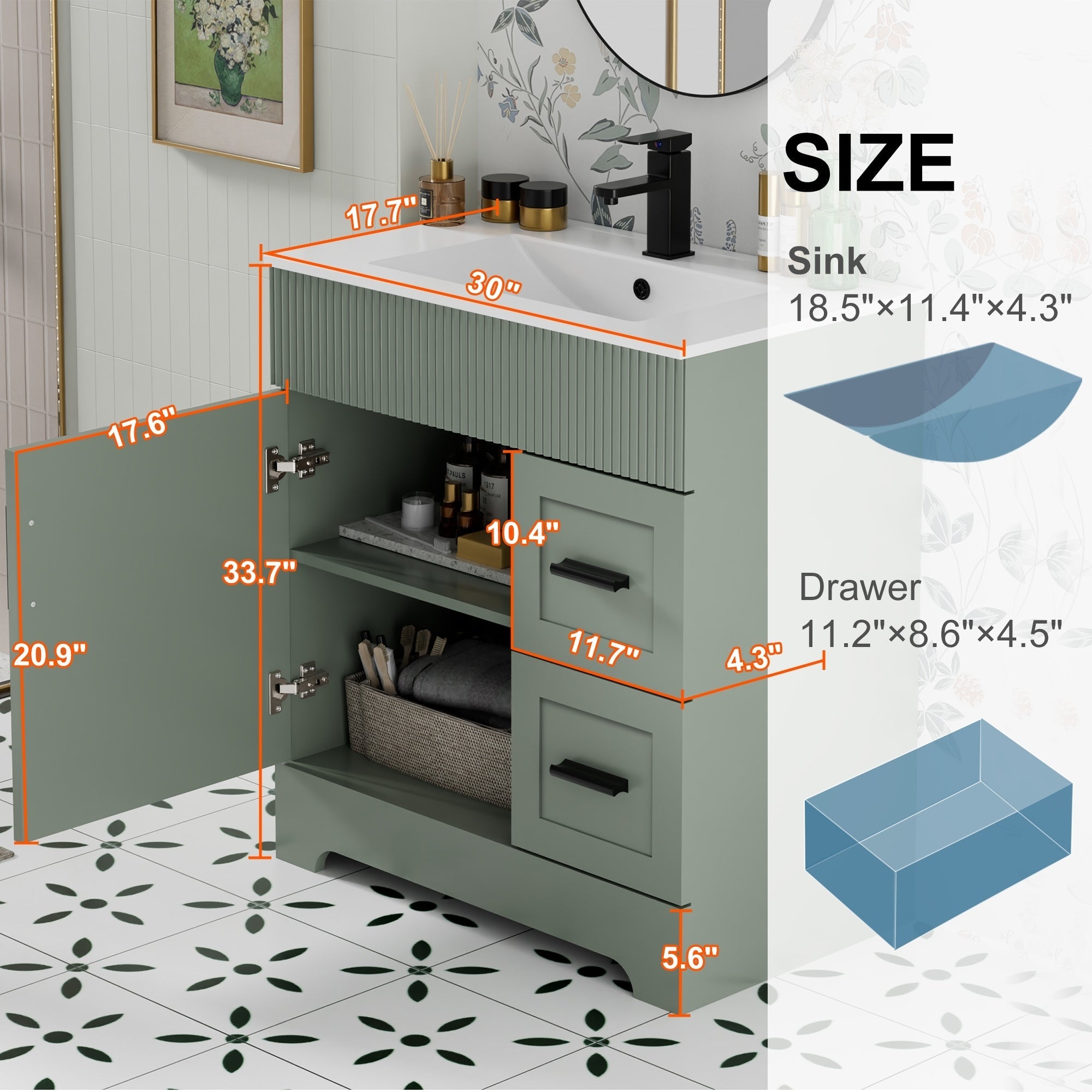 Ensemble de meuble-lavabo Wavy Line 30/36/48 avec lavabo et robinet