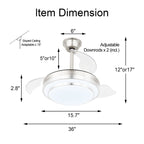 Ventilateur de plafond rétractable moderne Bella Depot 36 avec éclairage LED, pales réversibles à 6 vitesses et télécommande
