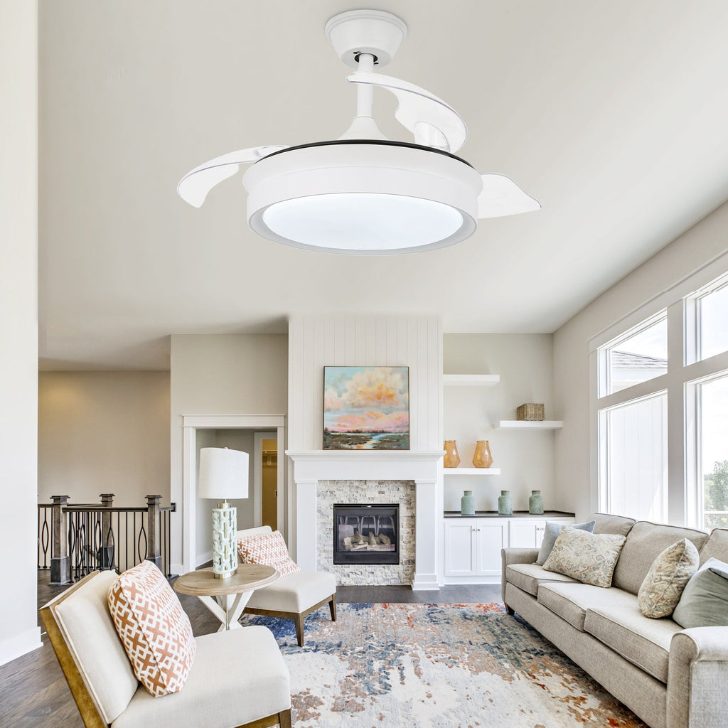 Ventilateur de plafond rétractable moderne Bella Depot 36 avec éclairage LED, pales réversibles à 6 vitesses et télécommande