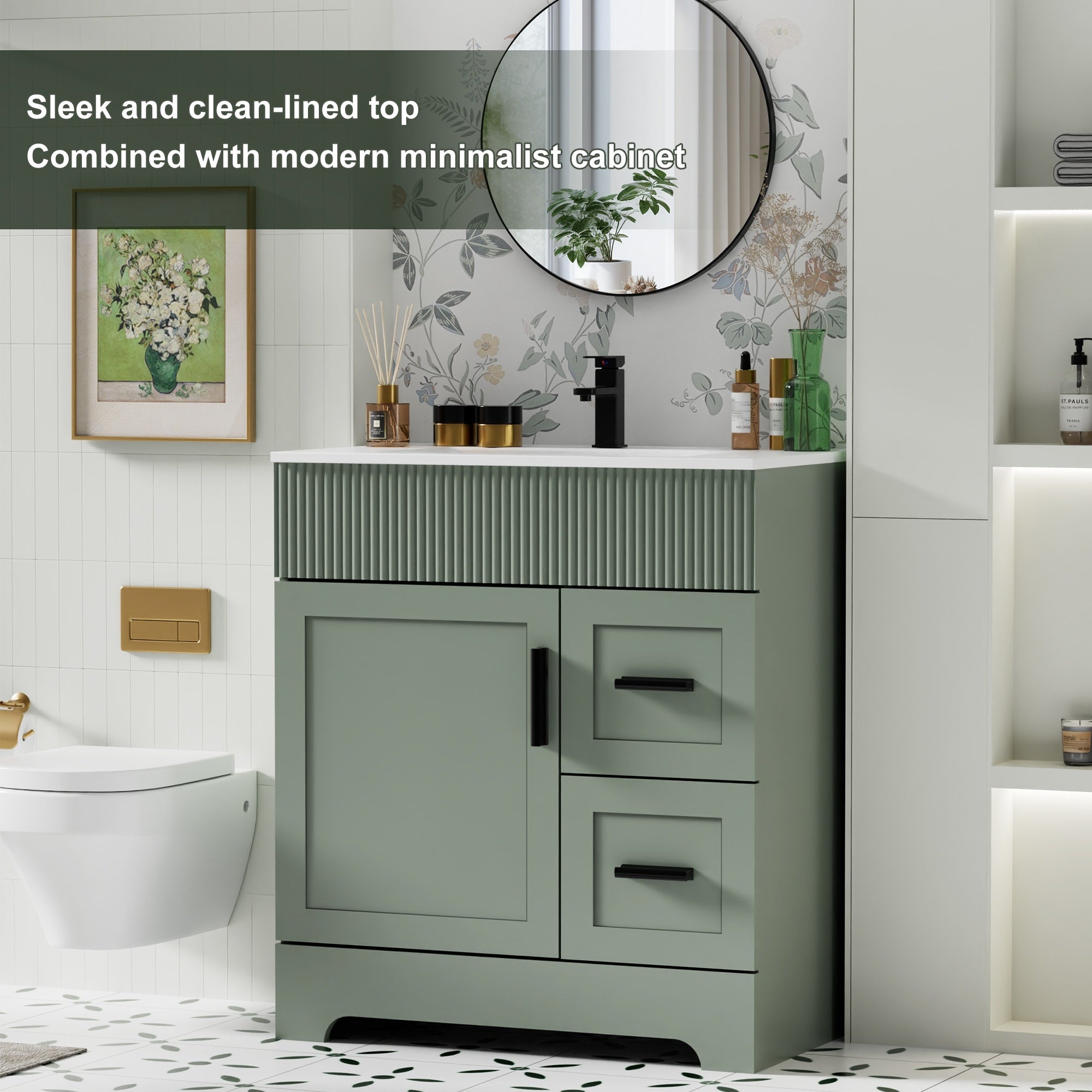 Ensemble de meuble-lavabo Wavy Line 30/36/48 avec lavabo et robinet