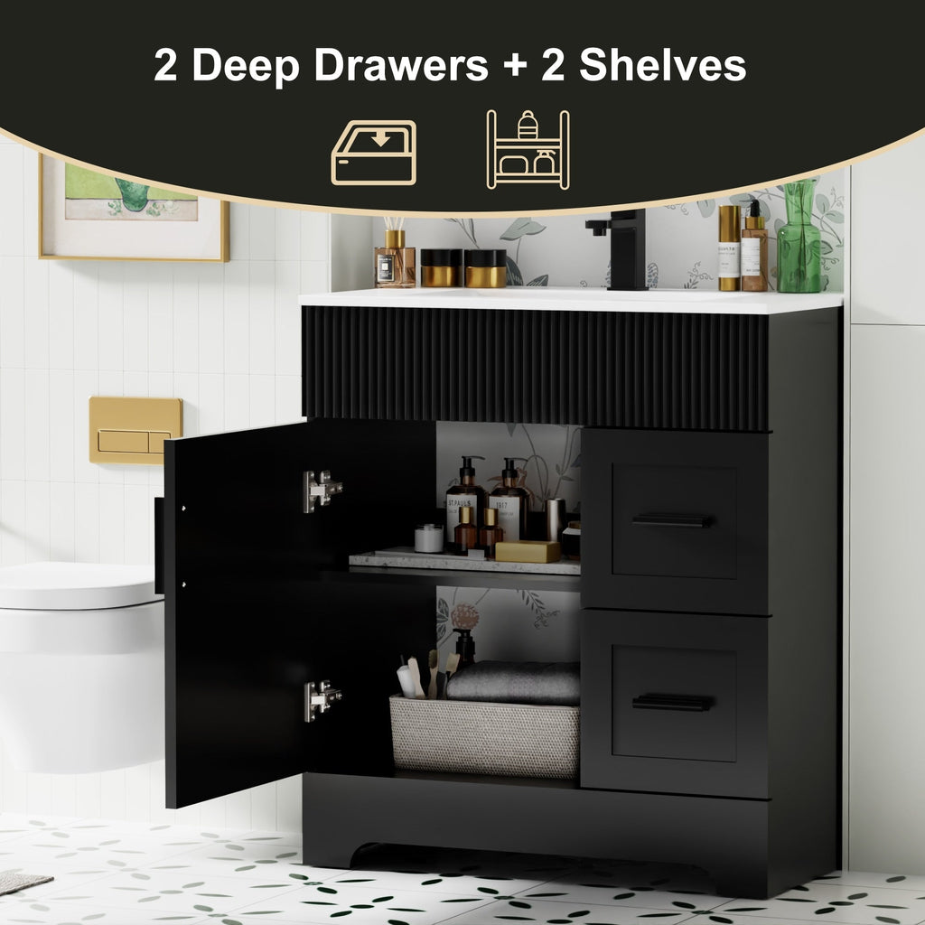 Ensemble de meuble-lavabo Wavy Line 30/36/48 avec lavabo et robinet