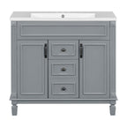 Meuble-lavabo moderne de 36 po avec lavabo supérieur et armoire à miroir, 2 portes et 2 tiroirs