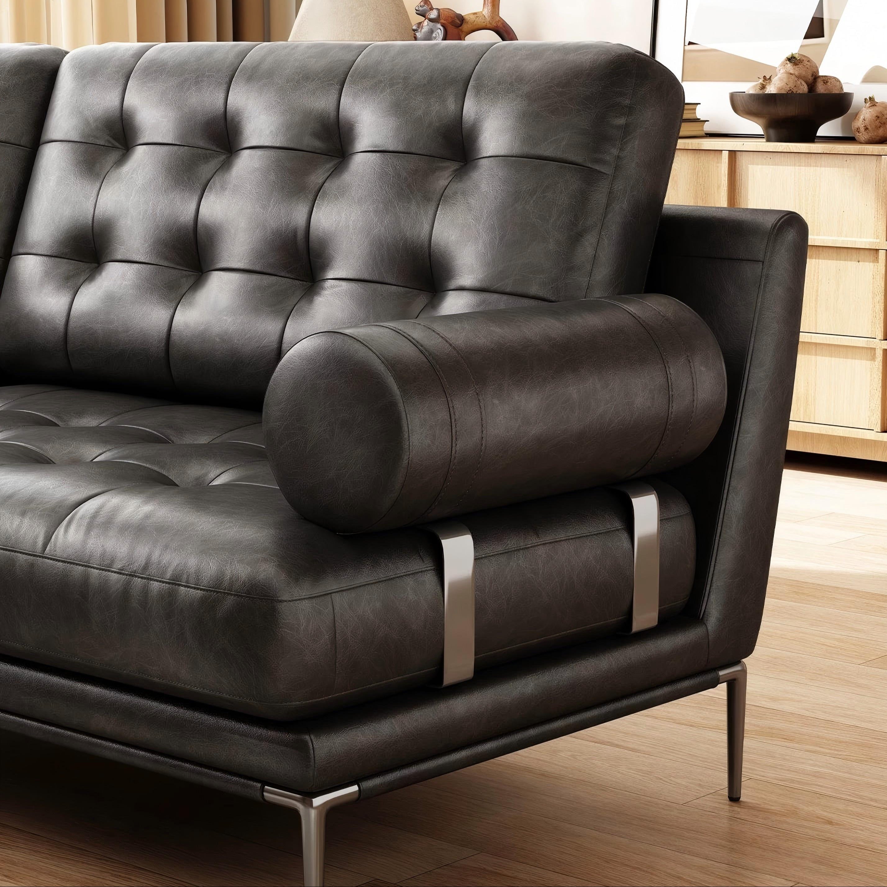 Espresso Tufted Leather Sofa