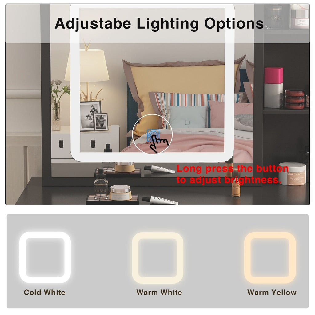 Ensemble de coiffeuse de maquillage de 39,4 po de large avec tabouret et miroir