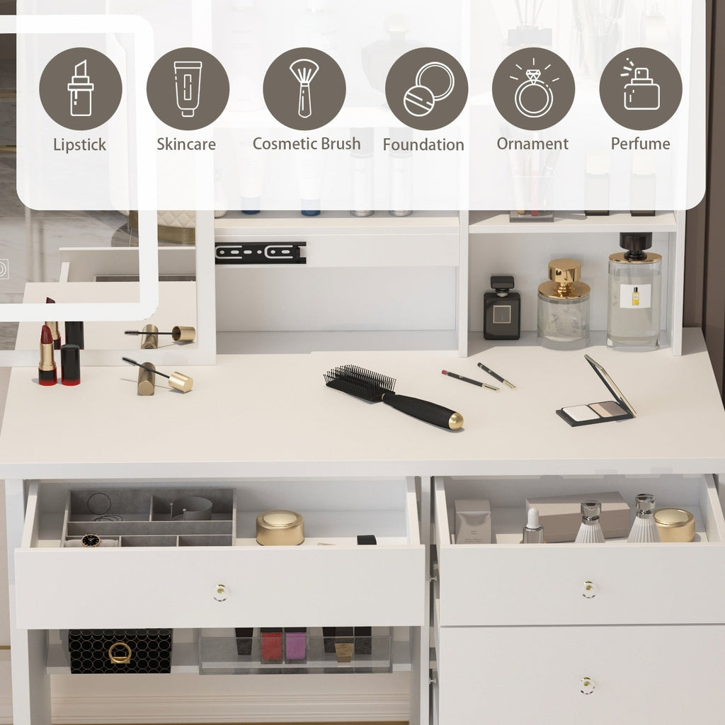 Ensemble de coiffeuse de maquillage de 39,4 po de large avec tabouret et miroir