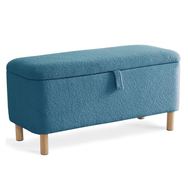 Banc ottoman de rangement en sherpa blanc cassé, repose-pieds, pour salon, chambre à coucher, pieds en bois