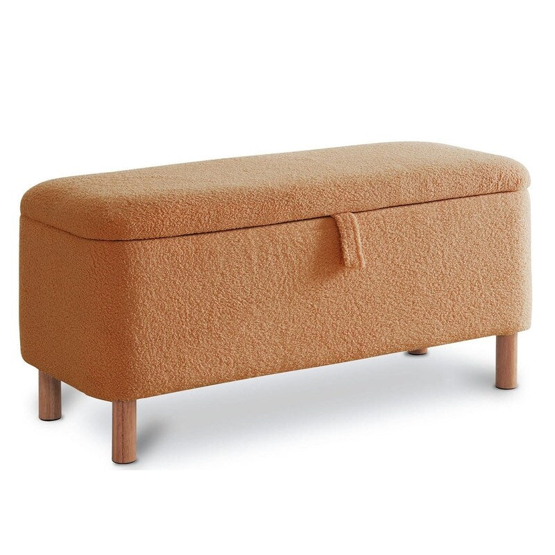 Banc ottoman de rangement en sherpa blanc cassé, repose-pieds, pour salon, chambre à coucher, pieds en bois