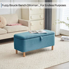 Banc ottoman de rangement en sherpa blanc cassé, repose-pieds, pour salon, chambre à coucher, pieds en bois