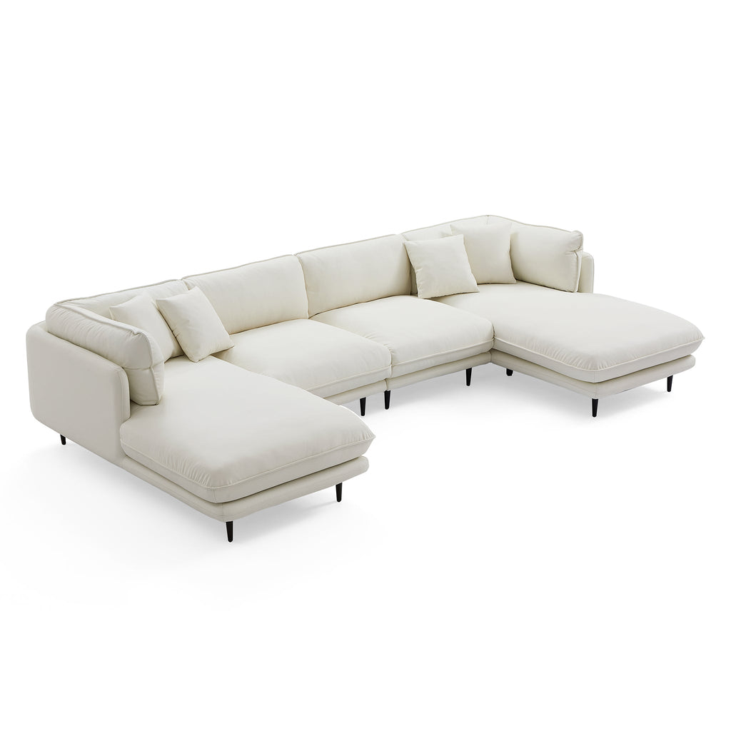 Vanilla Brown Leather U-Shaped Sectional