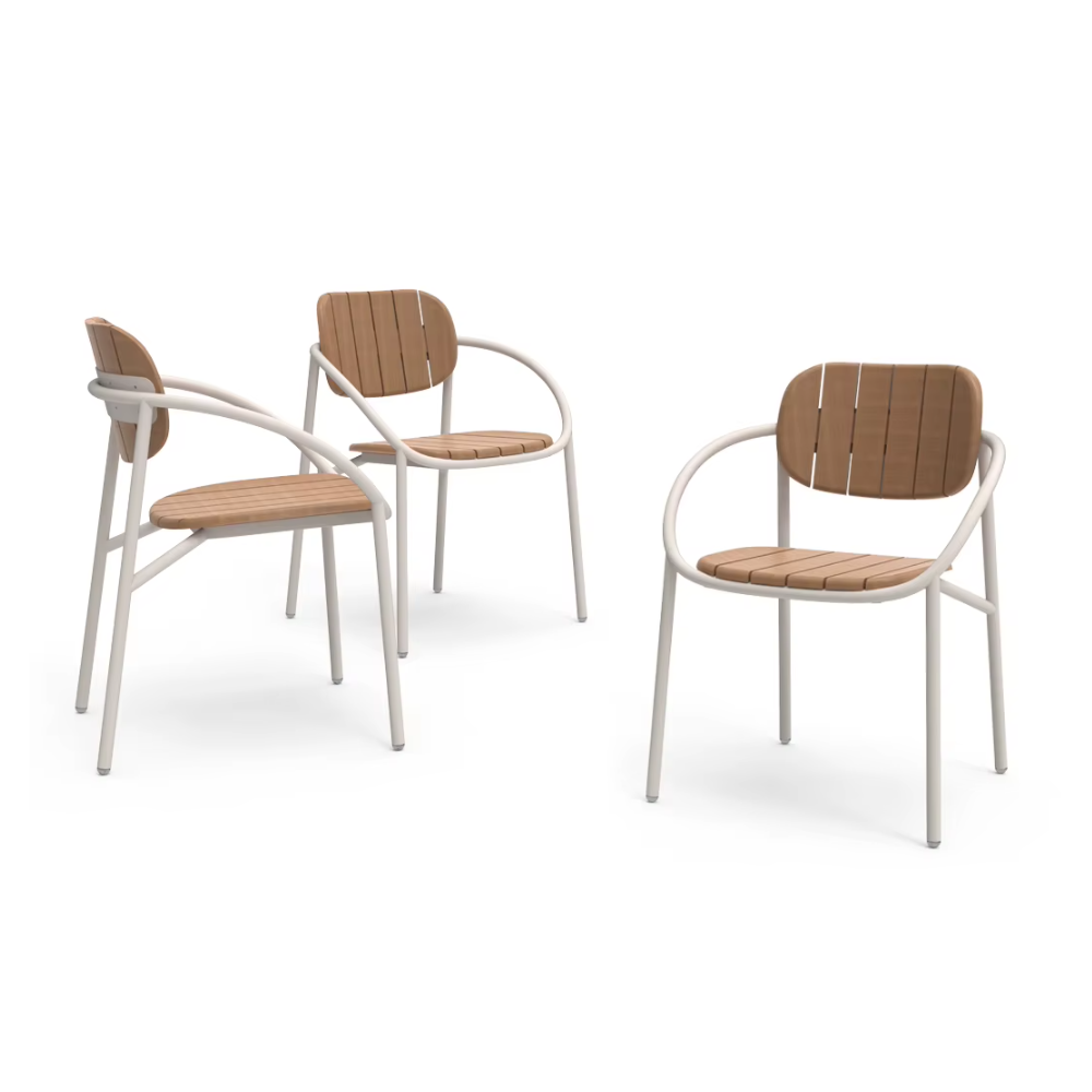 Chloe Outdoor 4-Person Patio Dining Set with Round Teak-Top Table