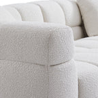 Cushy White Boucle Fabric Tufted Sofa