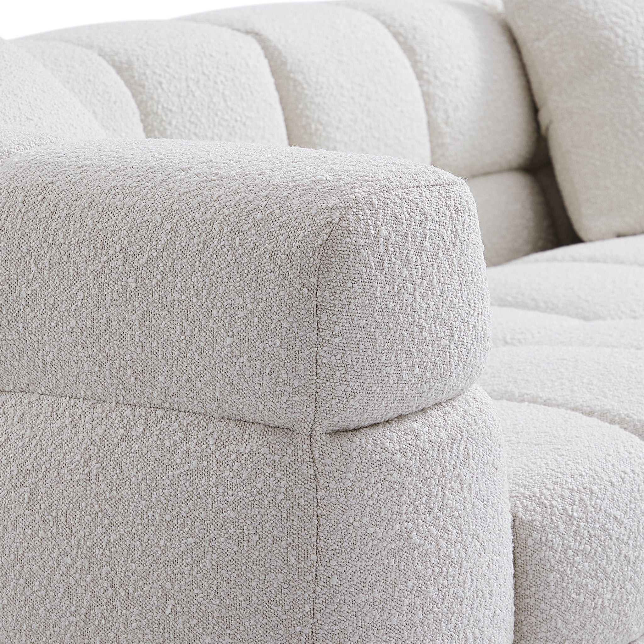 Cushy White Boucle Fabric Tufted Sofa