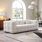 Cushy White Boucle Fabric Tufted Sofa