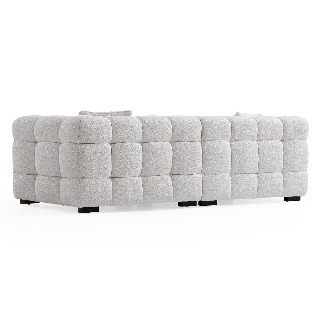 Cushy White Boucle Fabric Tufted Sofa
