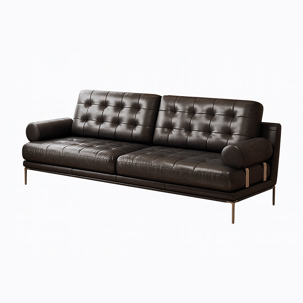 Espresso Tufted Leather Sofa