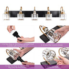 Applique murale moderne en cristal pour salle de bain, éclairage de vanité, chrome/noir/doré