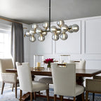 Lustre linéaire moderne du milieu du siècle de 40 po, suspension Spoutnik à 16 ampoules en laiton doré avec globe en verre dépoli pour salle à manger