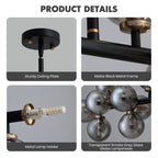 Lustre linéaire moderne du milieu du siècle de 40 po, suspension Spoutnik à 16 ampoules en laiton doré avec globe en verre dépoli pour salle à manger