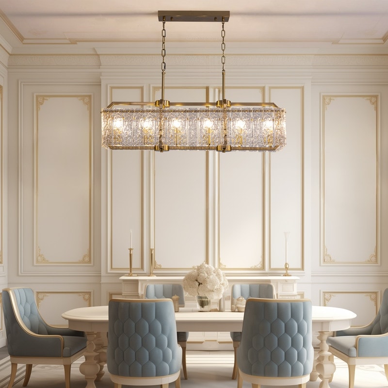 Lustre rectangulaire en cristal moderne linéaire de 40 po, 16 lumières, en laiton doré, pour salle à manger, salon, cuisine, îlot central