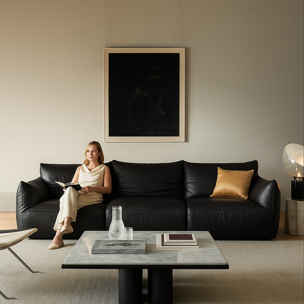 Croissant Noir Top Grain Leather Sofa