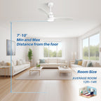 Ventilateur de plafond à LED intégré 48 et 52 pouces avec lumière et télécommande, moteur CC réversible