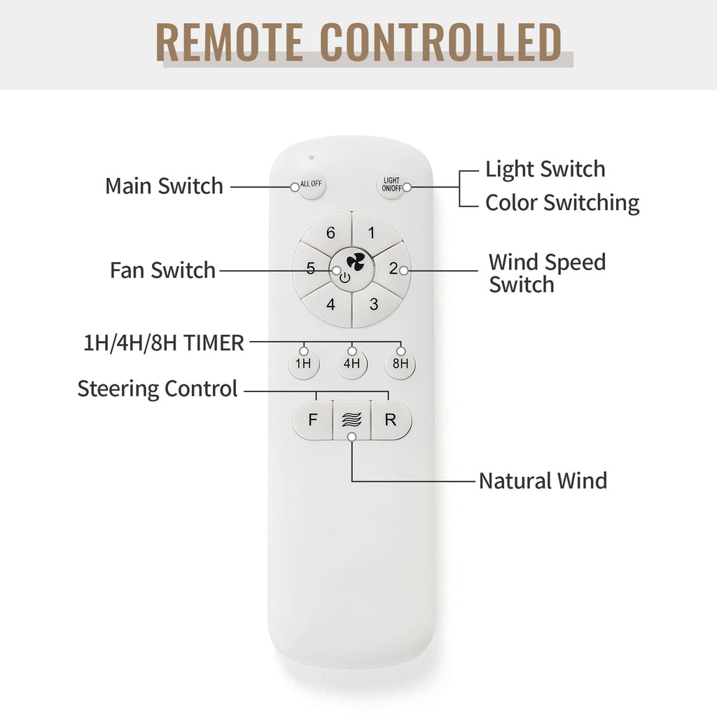 Ventilateur de plafond à LED intégré 48 et 52 pouces avec lumière et télécommande, moteur CC réversible