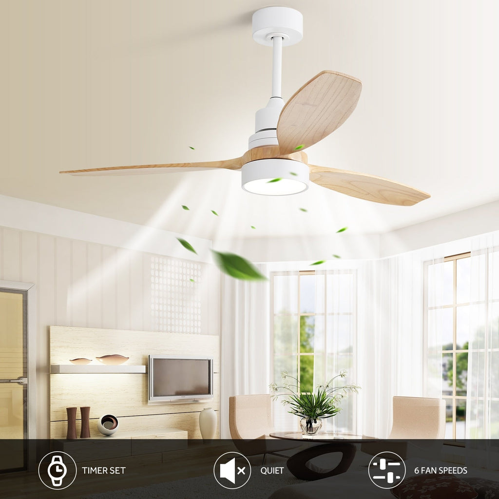 Ventilateur de plafond à LED intégré 48 et 52 pouces avec lumière et télécommande, moteur CC réversible