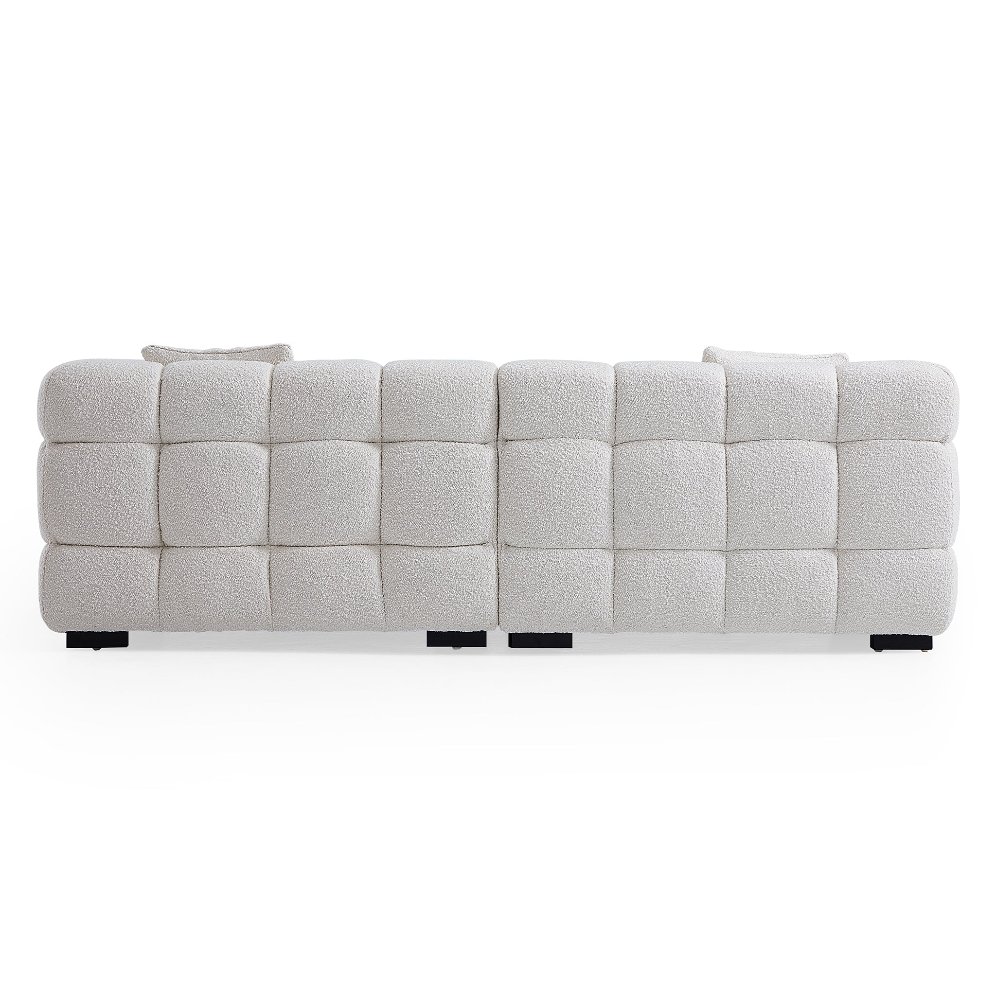 Cushy White Boucle Fabric Tufted Sofa